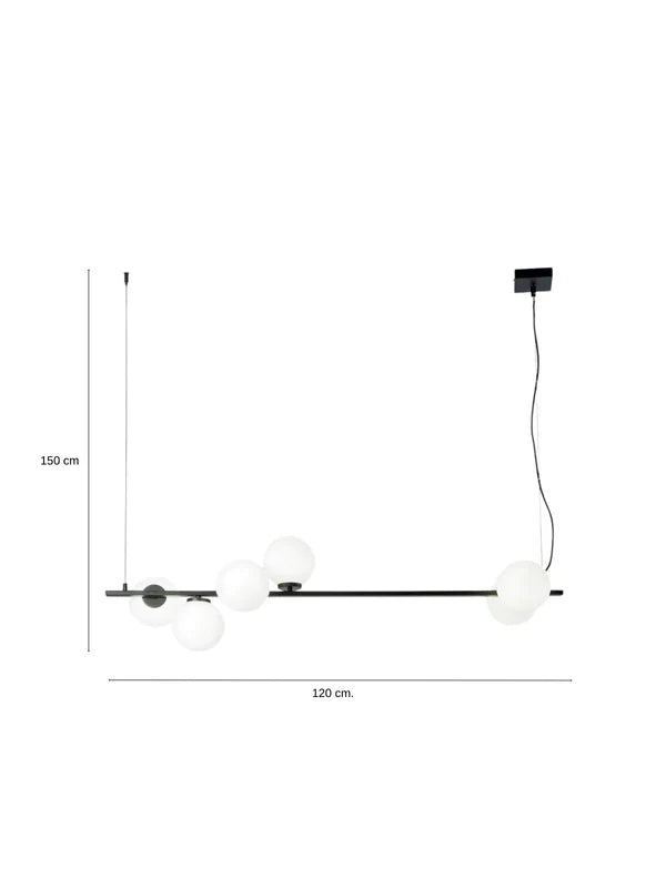 Sospensione lineare 6 luci metallo nero opaco-oro satinato sfere in vetro opale 6XE14 non incl. ENOIRE Sospensione lineare 6 luci metallo nero opaco-oro satinato sfere in vetro opale 6XE14 non incl. ENOIRE